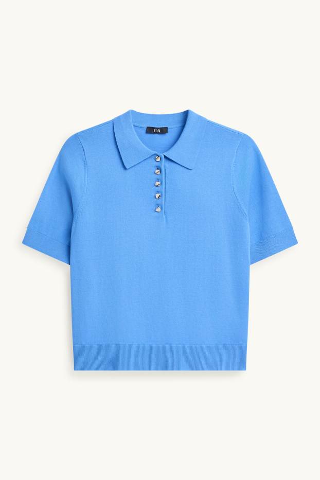 Dames - Gebreid poloshirt - regular fit - blauw