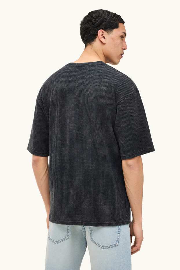 Herren - T-Shirt - Oversized - gerippt - schwarz
