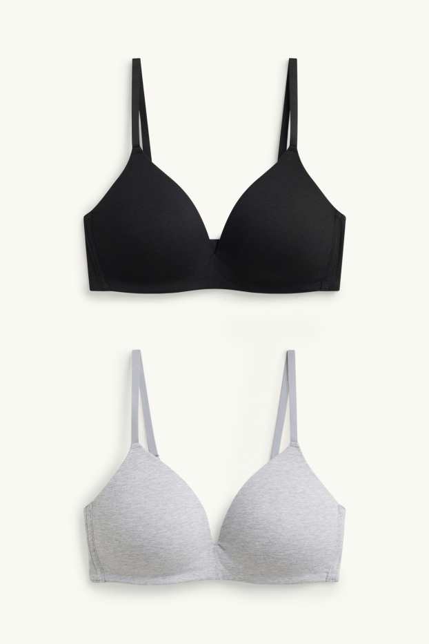 Women - Multipack of 2 - non-wired bra - padded - gray / black