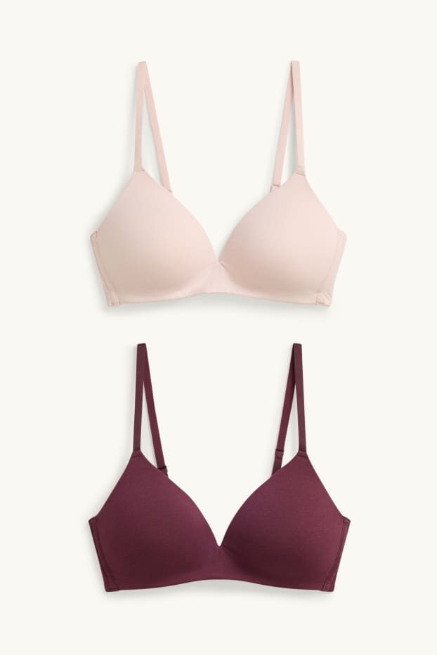 Women - Multipack of 2 - non-wired bra - padded - rose / dark red
