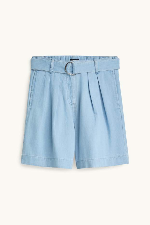 Dames - Denim short met ceintuur - high waist - jeanslichtblauw