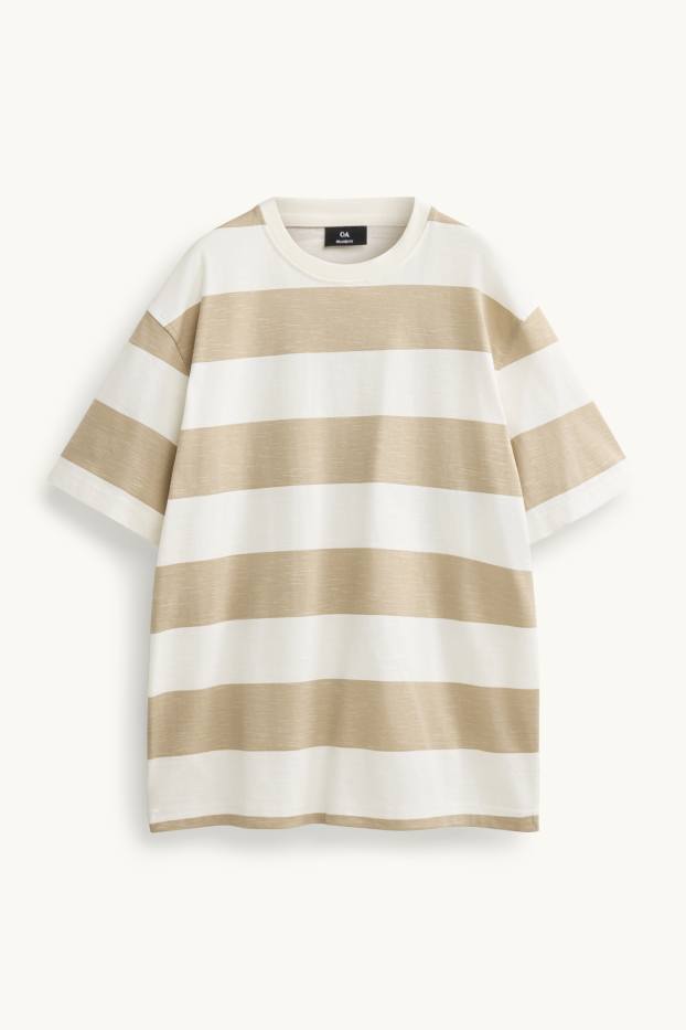 Herren - T-Shirt - Relaxed Fit - gestreift - weiss / beige