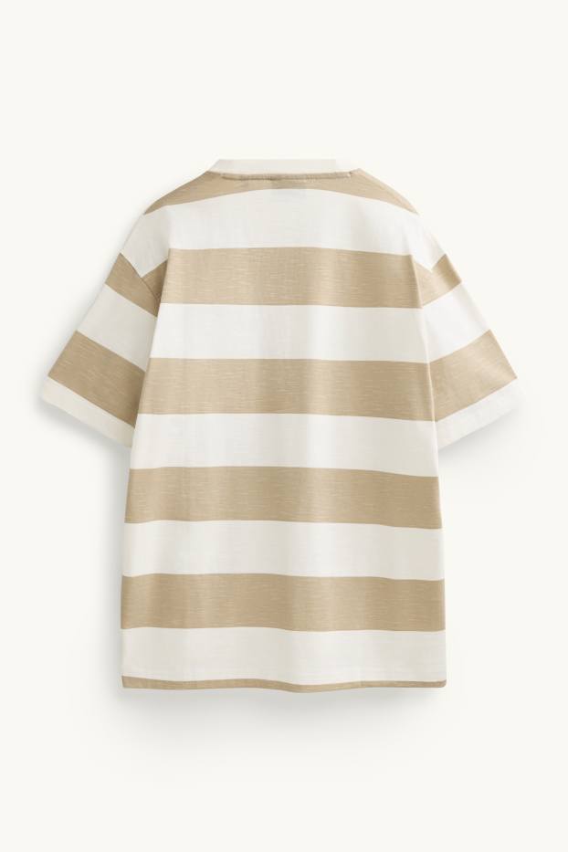 Herren - T-Shirt - Relaxed Fit - gestreift - weiss / beige