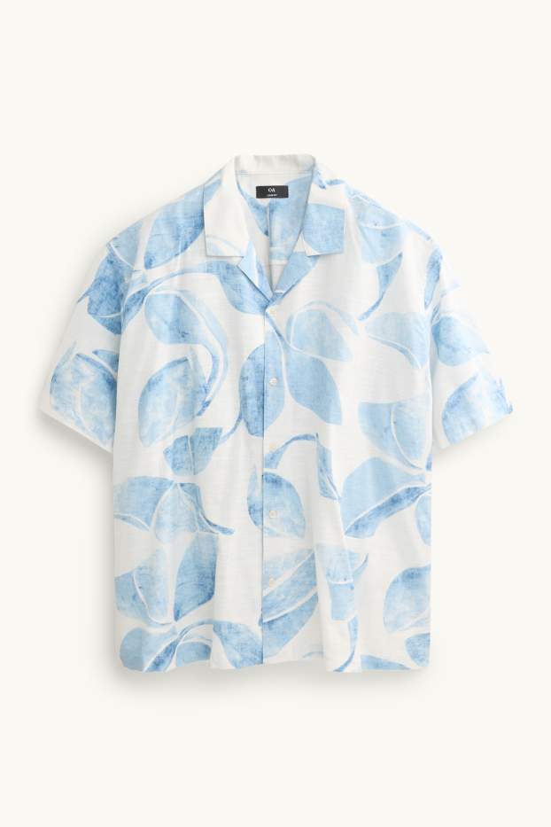 Herren - Hemd - Loose Fit - Reverskragen - gemustert - weiß / blau