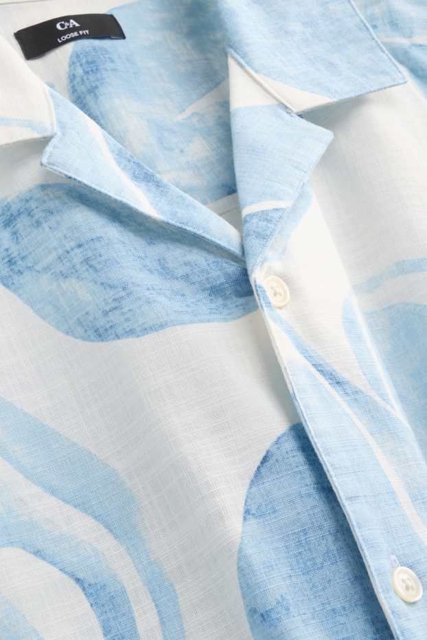 Herren - Hemd - Loose Fit - Reverskragen - gemustert - weiß / blau