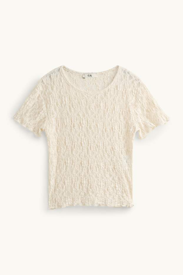 Dames - T-shirt - crèmekleurig
