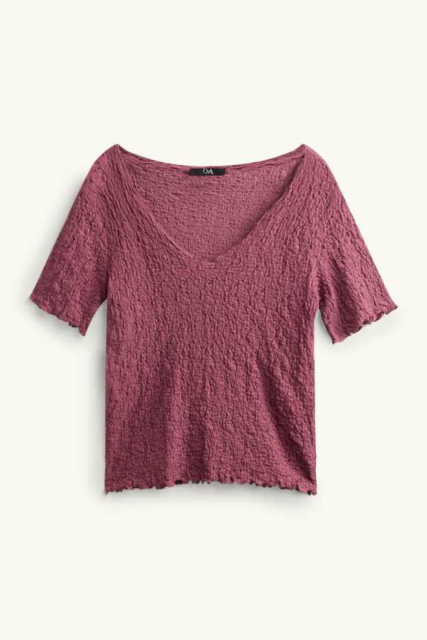 Damen - T-Shirt - Regular Fit - strukturiert - dunkelrot