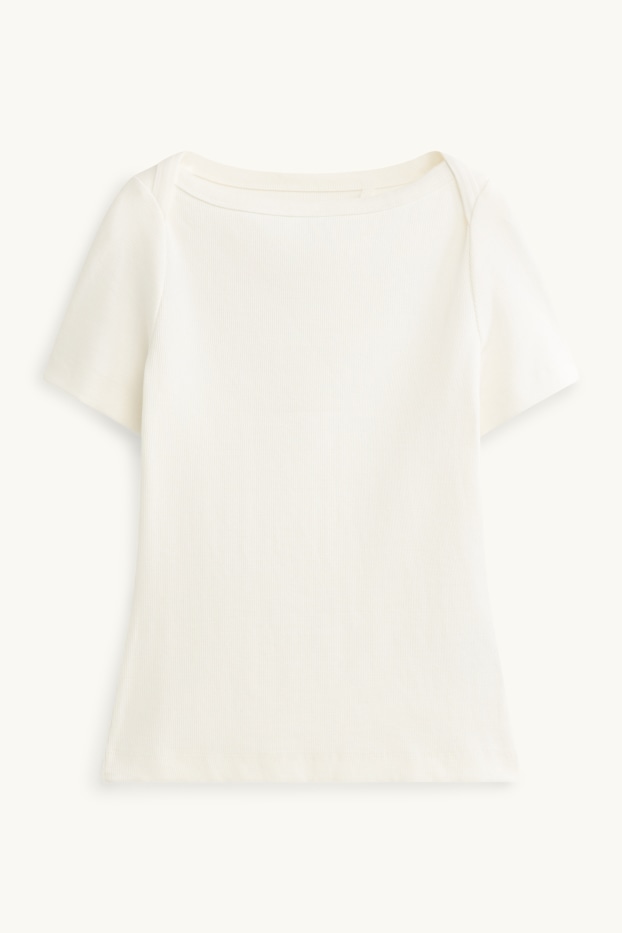 Femmes - T-shirt - slim fit - finition côtelée - blanc