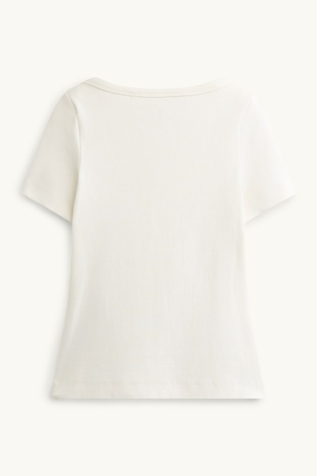 Femmes - T-shirt - slim fit - finition côtelée - blanc