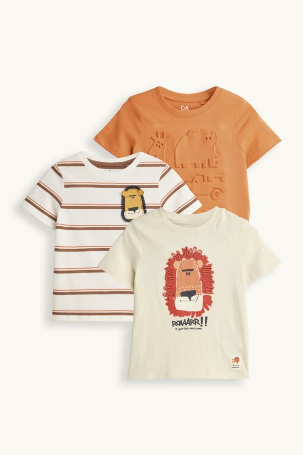 Bambini - Confezione da 3 - animali selvatici - maglia a maniche corte - bianco / arancione