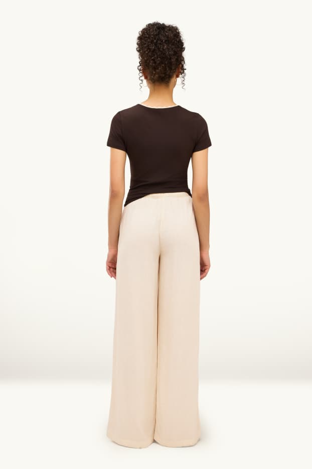 Femei - Pantaloni de stofă cu conținut de in - talie medie - loose fit - crem