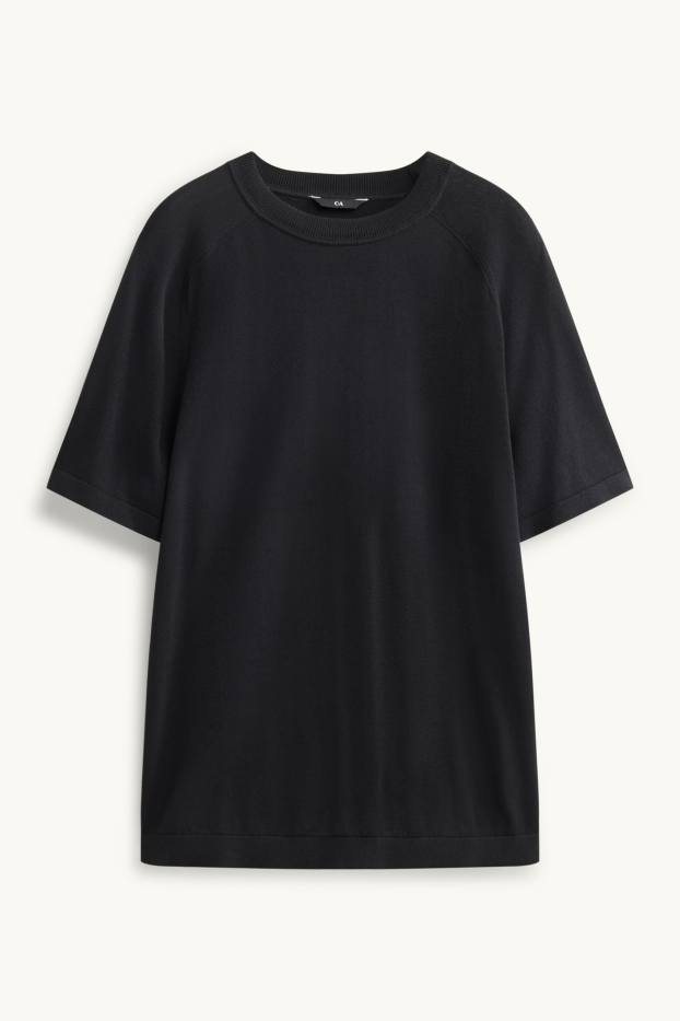 Herren - Strickpullover - kurzarm - strukturiert - schwarz