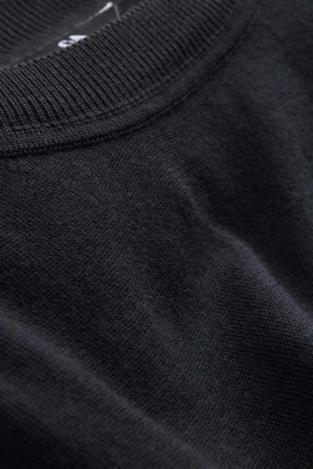 Herren - Strickpullover - kurzarm - strukturiert - schwarz