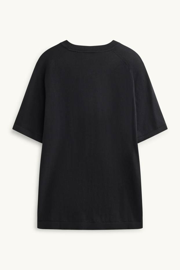 Herren - Strickpullover - kurzarm - strukturiert - schwarz