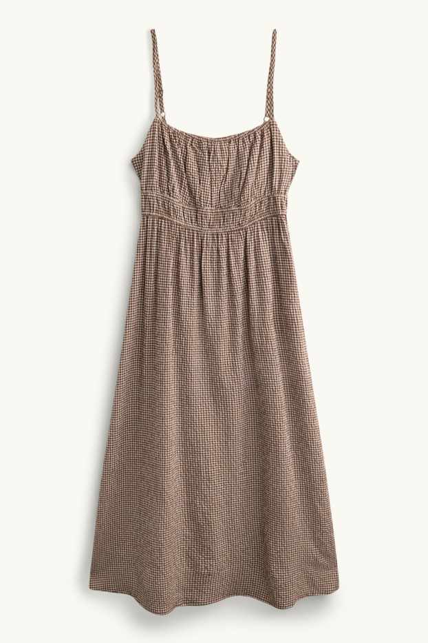 Damen - Empirekleid - kariert - hellbraun