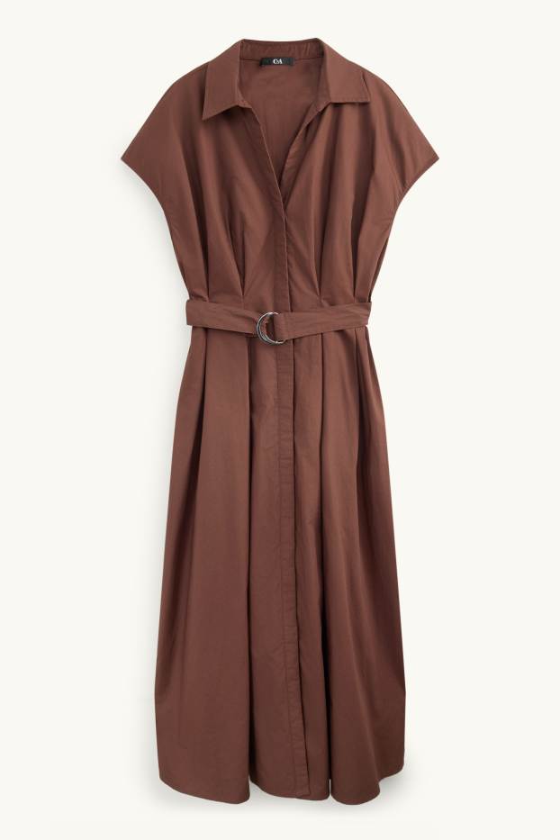 Women - Dress with belt - straight fit - dark brown