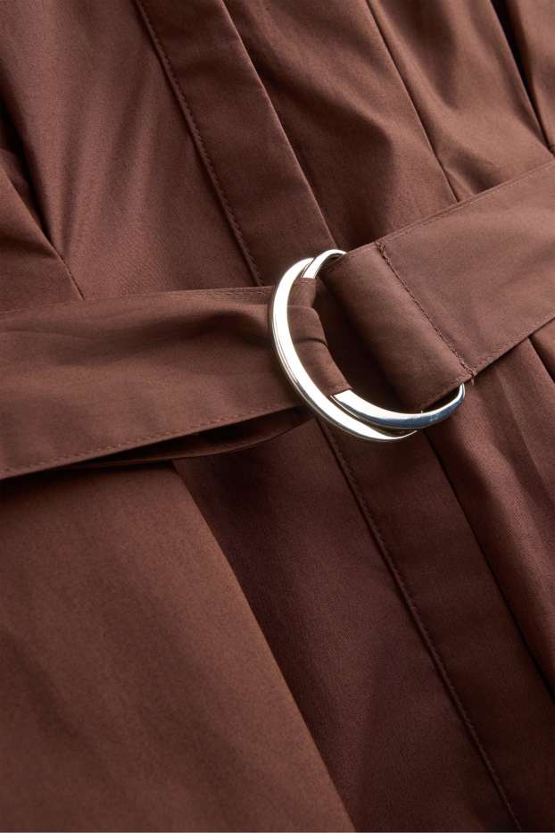 Women - Dress with belt - straight fit - dark brown