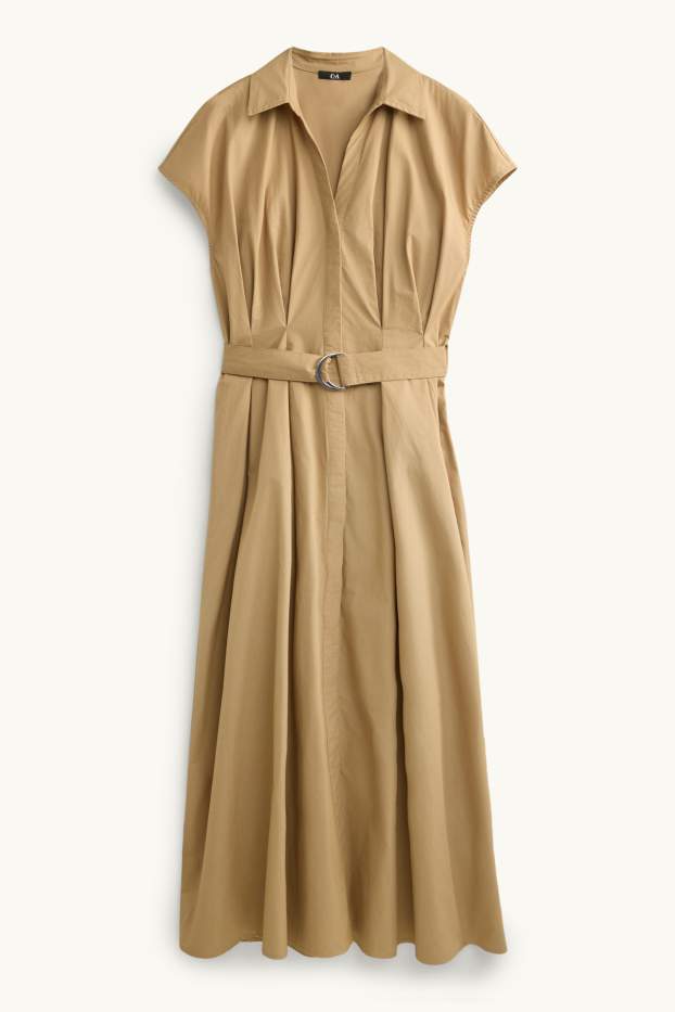 Damen - Kleid mit Gürtel - Straight Fit - hellbraun