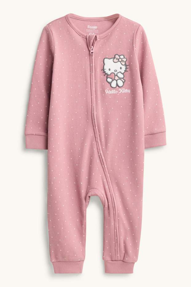 Baby: meisjes - Hello Kitty - baby-pyjama - ribstof - met stippen - fuchsiarood
