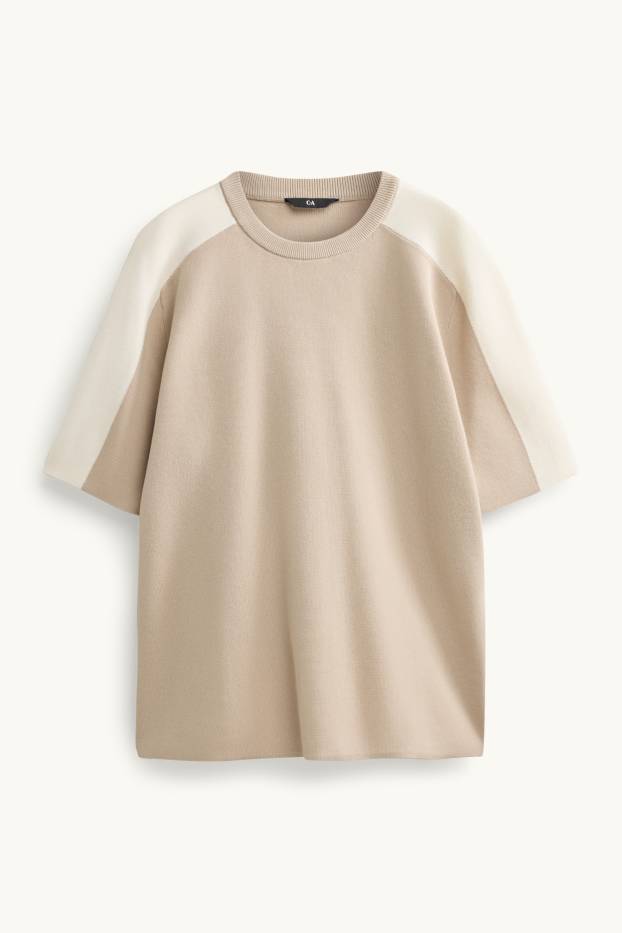 Hommes - Pull en maille - manches courtes - beige