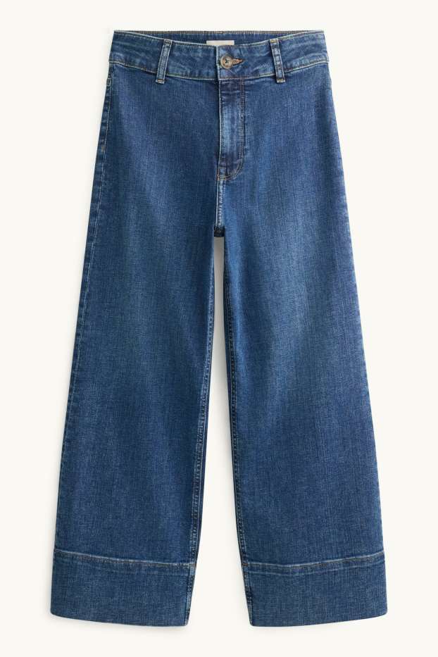 Femei - Crop wide leg jeans - talie înaltă - denim-albastru