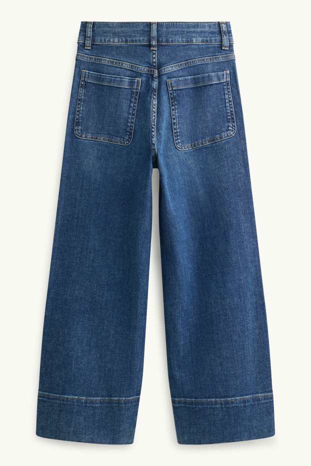 Femei - Crop wide leg jeans - talie înaltă - denim-albastru