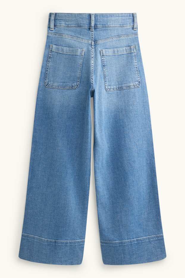Femei - Crop wide leg jeans - talie înaltă - denim-albastru