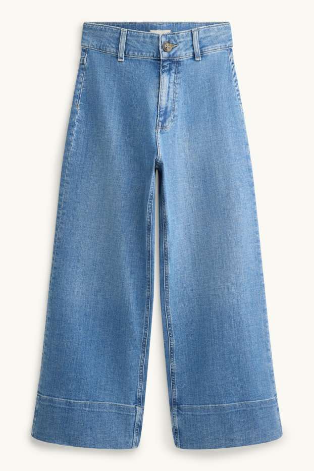 Femei - Crop wide leg jeans - talie înaltă - denim-albastru