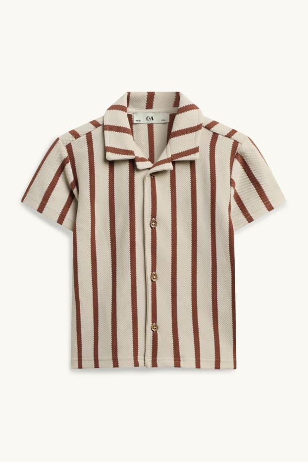 Kinderen: jongens - Overhemd - gestreept - met structuur - bruin / beige