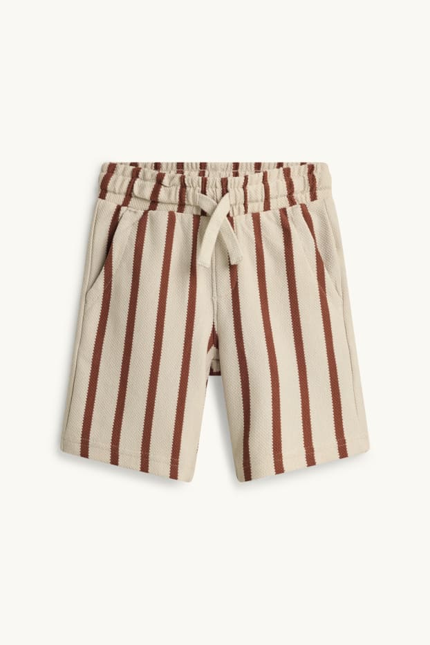 Kinder Jungen - Bermudas - gestreift - strukturiert - beige / braun