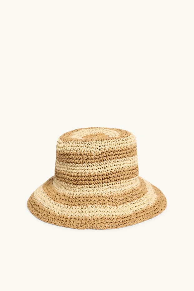 Damen - Stroh-Hut - gestreift - beige