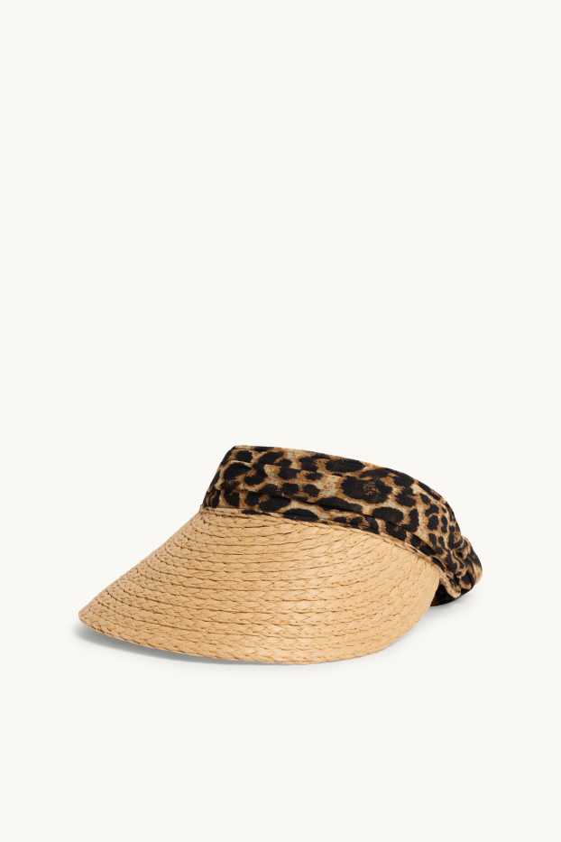 Damen - Sonnenvisor mit Knotendetail - Leo-Print - beige