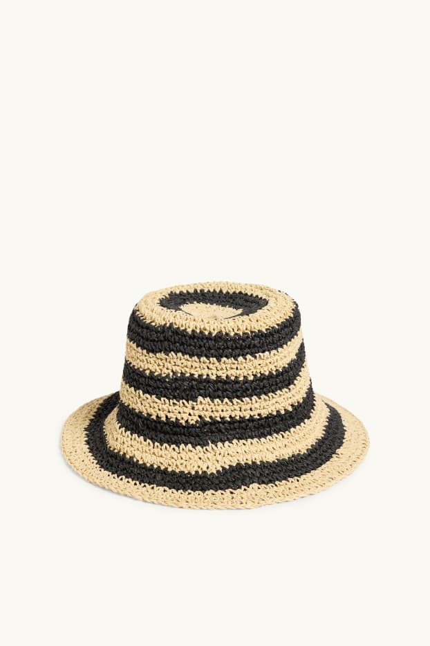 Kobiety - Kapelusz słomkowy - w paski - czarny / beżowy