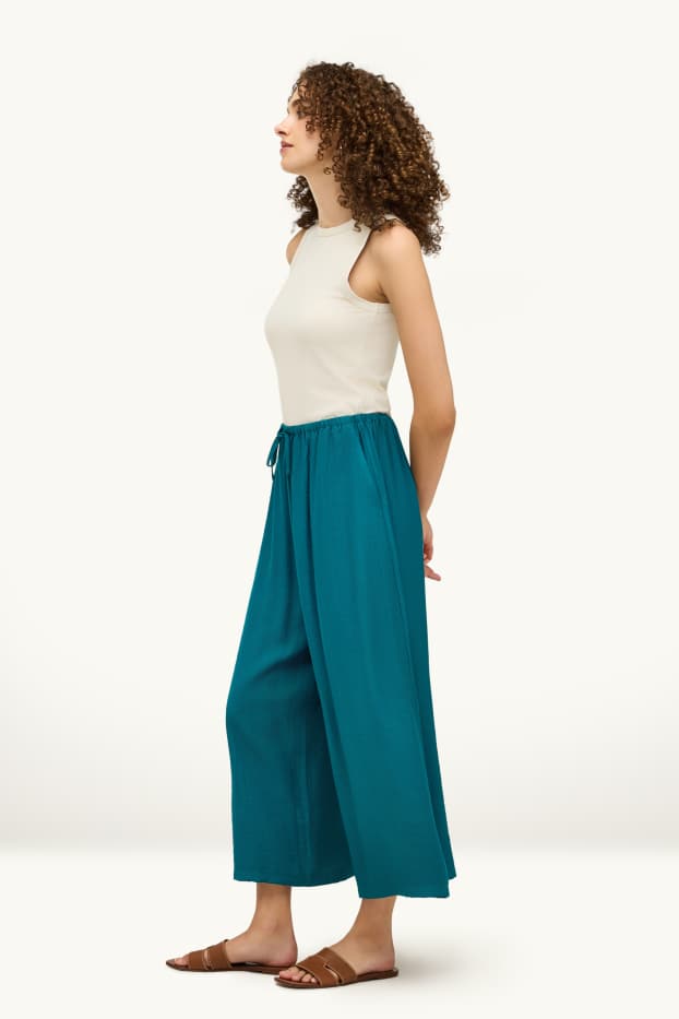Damen - Stoffhose - High Waist - Palazzo - grün