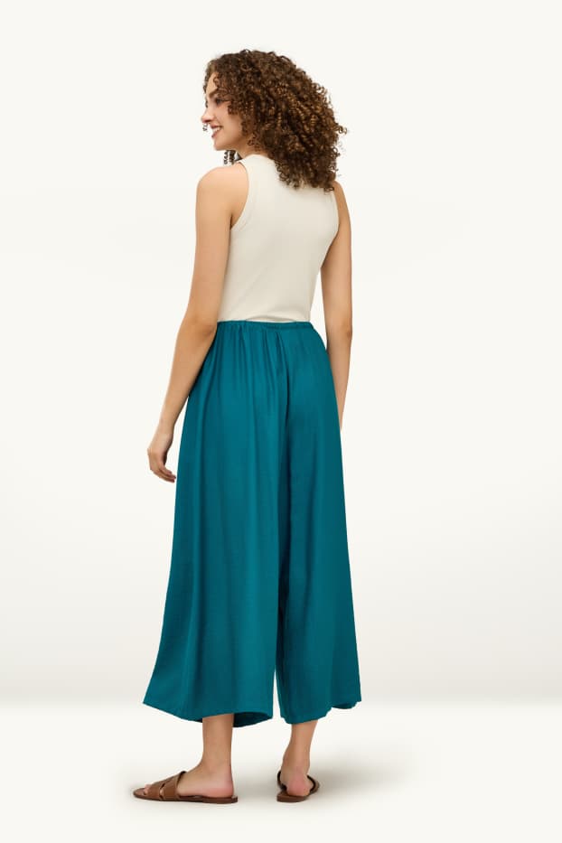 Damen - Stoffhose - High Waist - Palazzo - grün