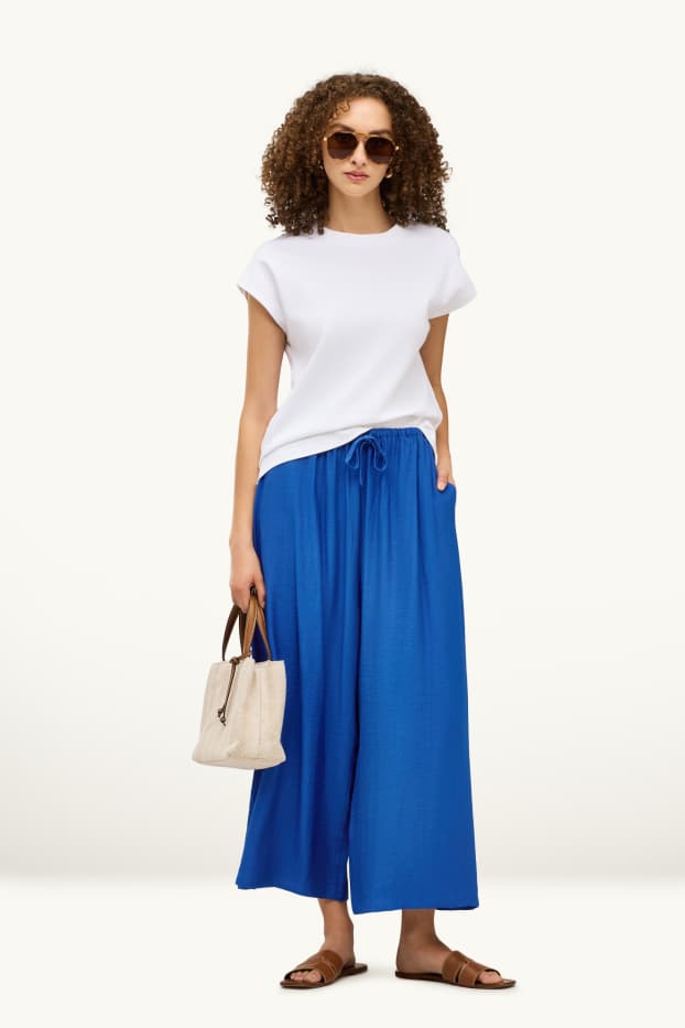 Femei - Pantaloni de stofă - talie înaltă - palazzo - albastru