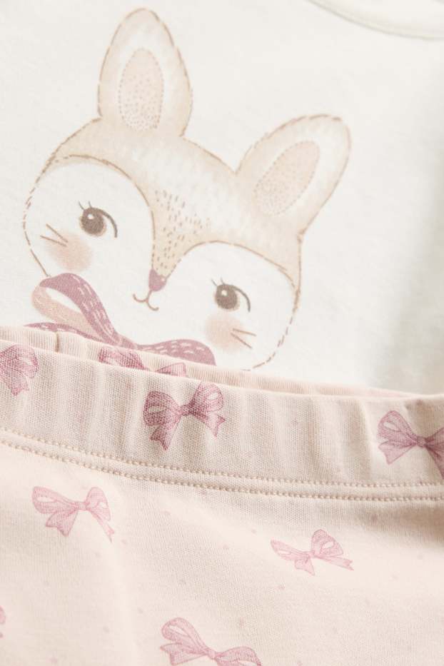 Baby: meisjes - Konijntje - babypyjama - 2-delig - wit / roze