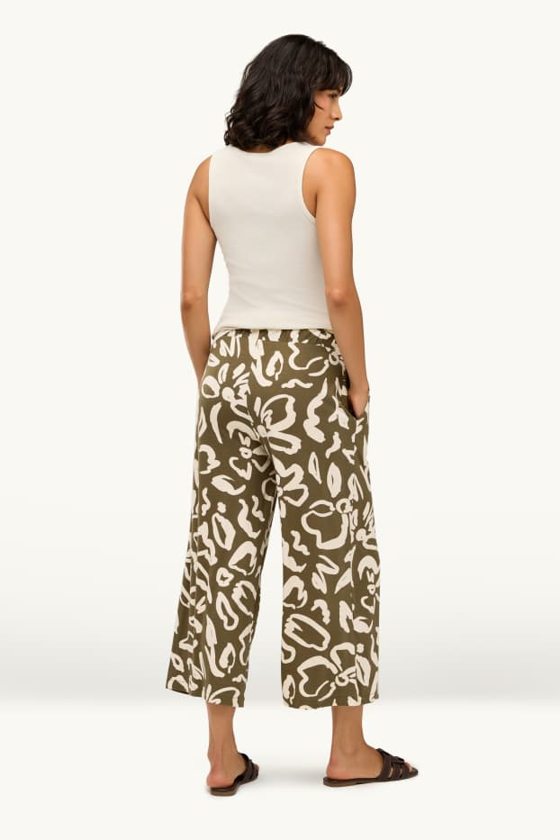 Donna - Pantaloni in jersey - vita media - straight fit - a fiori - kaki