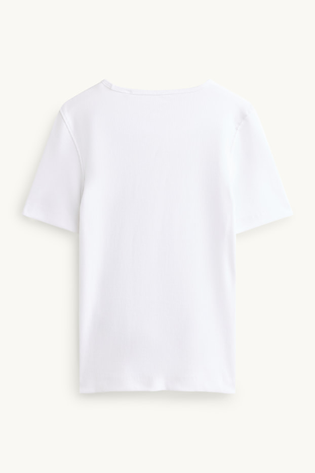Femmes - T-shirt - slim fit - finition côtelée - blanc