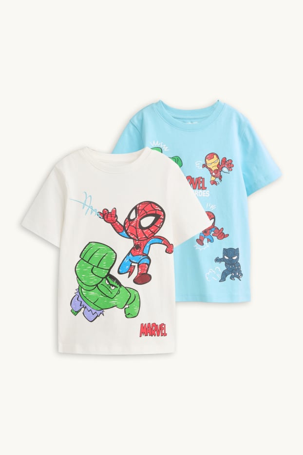 Bambini - Confezione da 2 - Marvel - maglia a maniche corte - bianco / azzurro