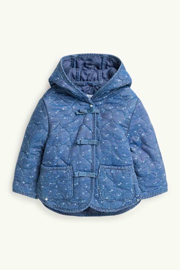 Baby Girls - Heart - baby denim quilted jacket with hood - blue denim