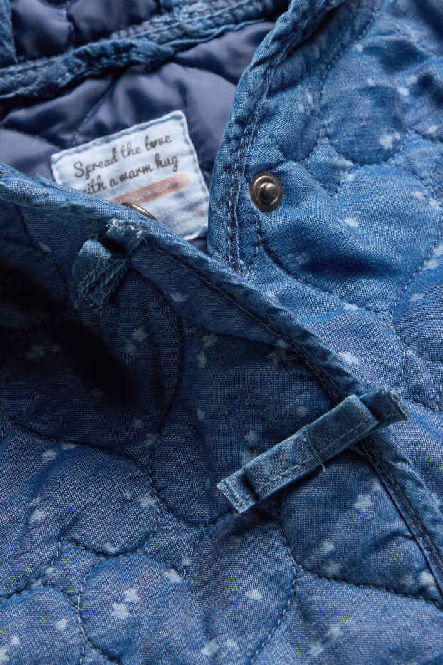 Baby Girls - Heart - baby denim quilted jacket with hood - blue denim