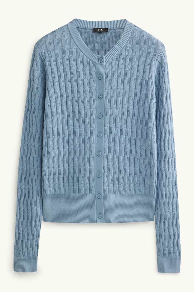 Femmes - Gilet en maille - motif tressé - bleu