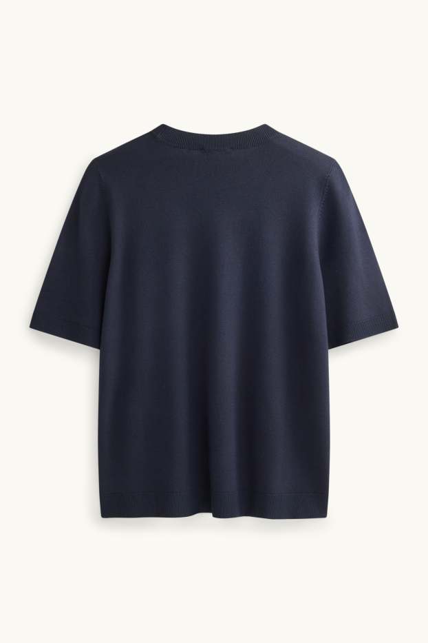 Women - Knitted jumper - short sleeve - dark blue