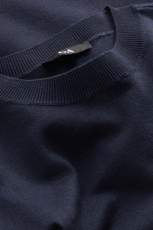 Women - Knitted jumper - short sleeve - dark blue