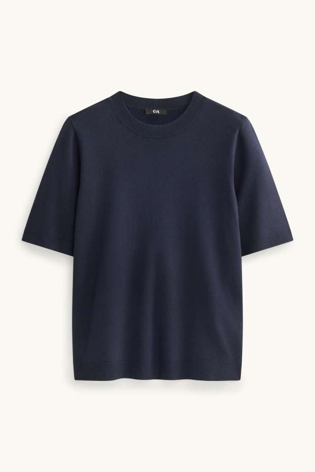 Women - Knitted jumper - short sleeve - dark blue