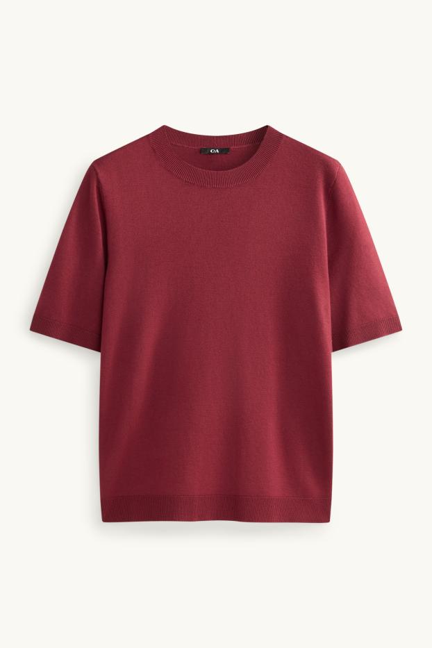 Damen - Strickpullover - kurzarm - rot