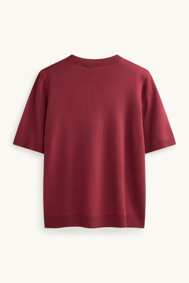 Damen - Strickpullover - kurzarm - rot