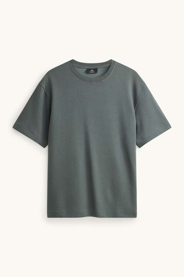 Hommes - T-shirt - relaxed fit - finition côtelée - gris foncé
