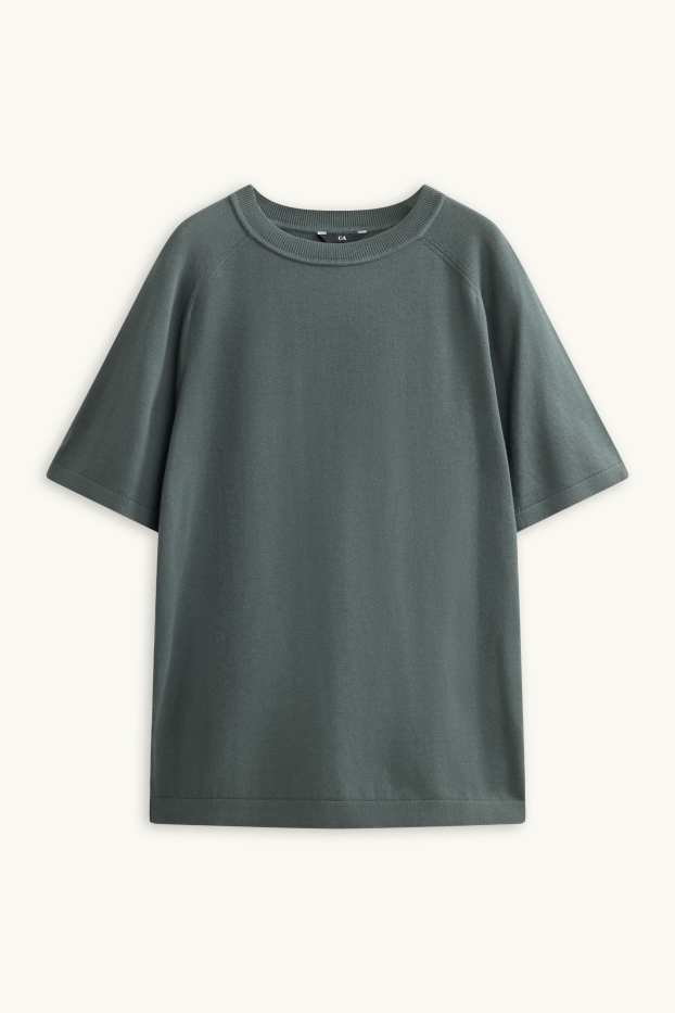 Herren - Strickpullover - kurzarm - strukturiert - dunkelgrün
